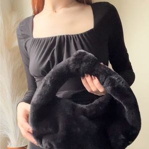 Mix No. 6 Black Faux Fur Mini Hobo Bag
